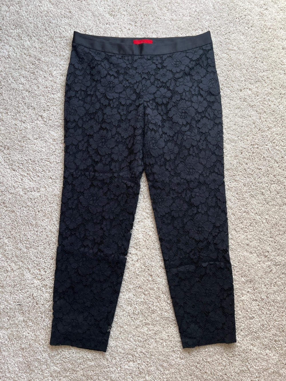 CH Carolina Herrera Black Floral Lace Straight Leg Pants Size 10